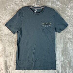 Volcom Mens Modern Fit Organic Cotton Graphic Pocket T-Shirt Blue Gray Medium